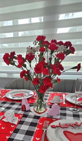 Mini Red Carnations with Baby's Breath